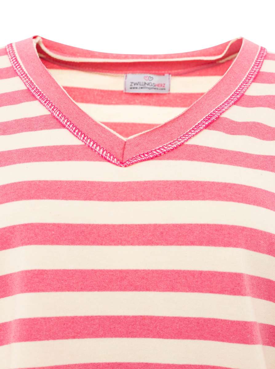 💕 Zwillingsherz Sweatshirt "Neon Streifen" V-Neck Sweater Oversize Pink