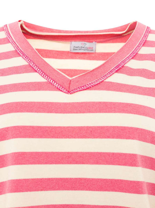 💕 Zwillingsherz Sweatshirt "Neon Streifen" V-Neck Sweater Oversize Pink