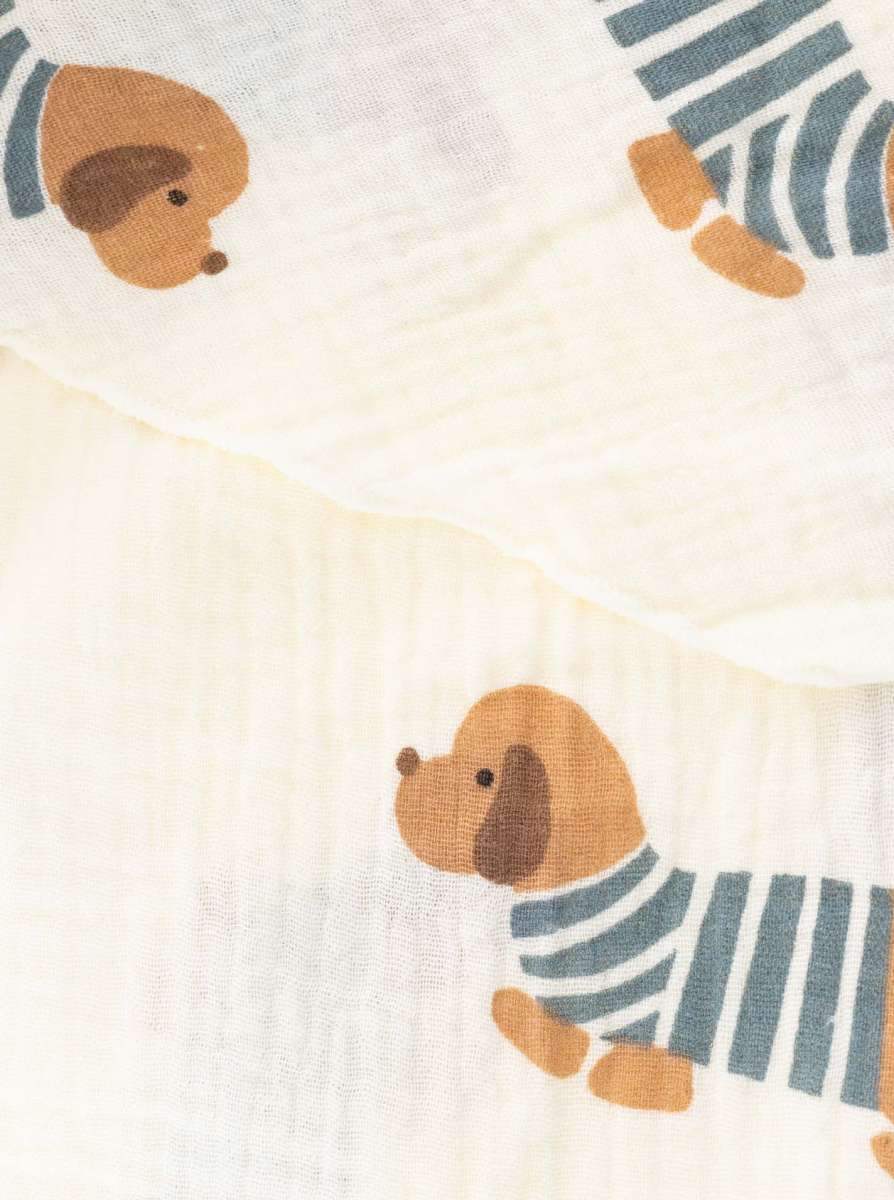 💕 Zwillingsherz Dreieckstuch "Dackel" Musselin Viereck Blau