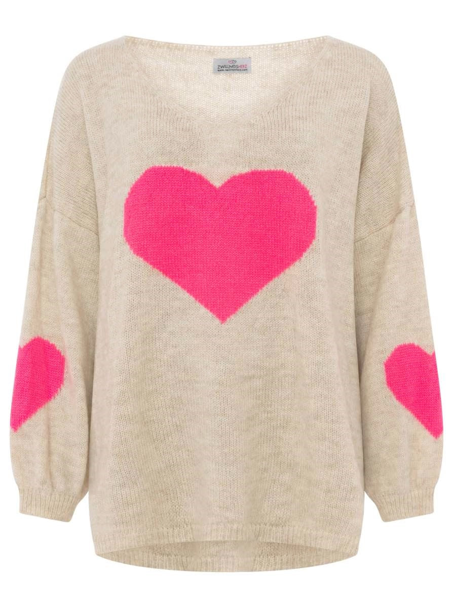 💕 Zwillingsherz Pullover Wollmix "Großes Herz" Beige