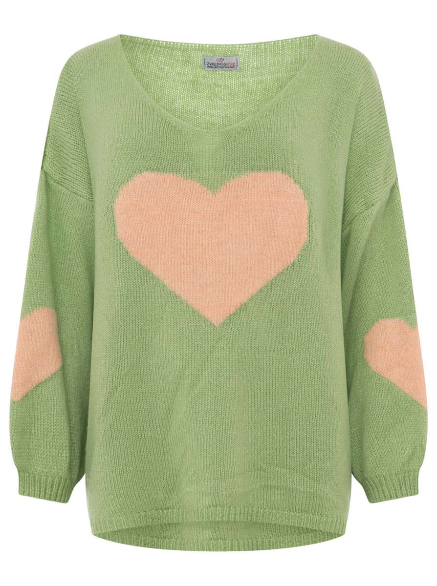 💕 Zwillingsherz Pullover Wollmix "Großes Herz" Grün