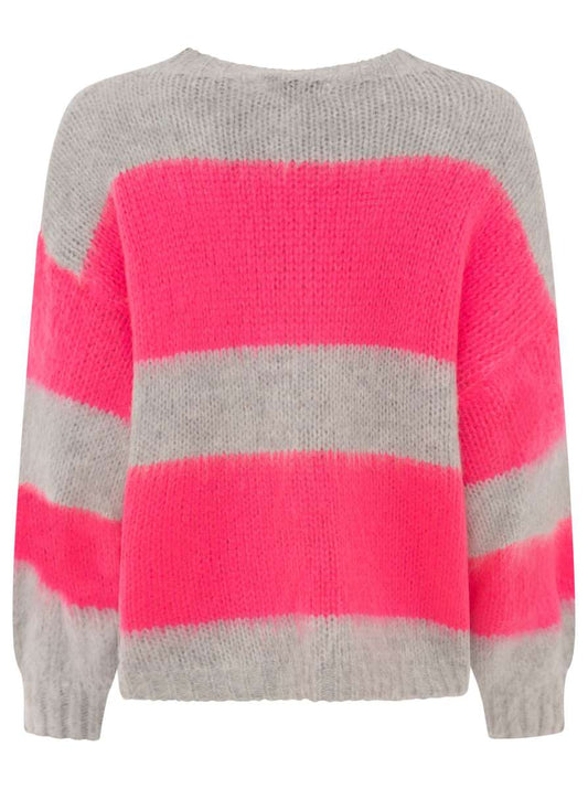 💕 Zwillingsherz Pullover Wollmix "Blockstreifen" Pink