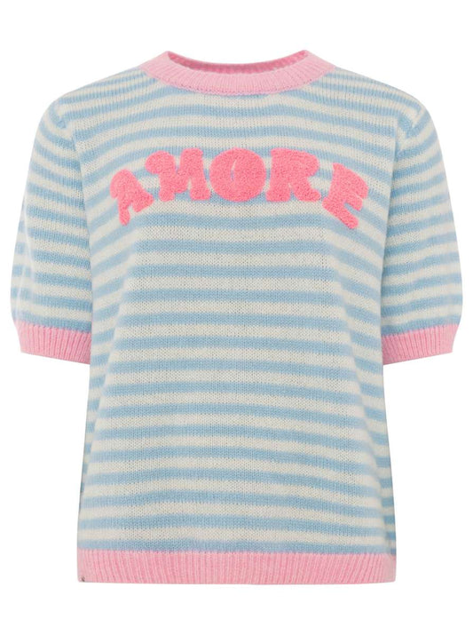 💕 Zwillingsherz Kurzarm Pullover "Amore" Wollmix Hellblau