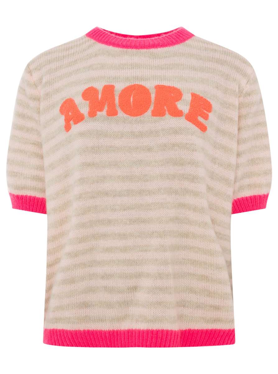 💕 Zwillingsherz Kurzarm Pullover "Amore" Wollmix Beige