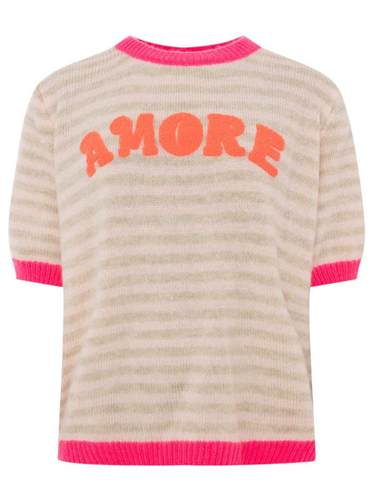 💕 Zwillingsherz Kurzarm Pullover "Amore" Wollmix Beige