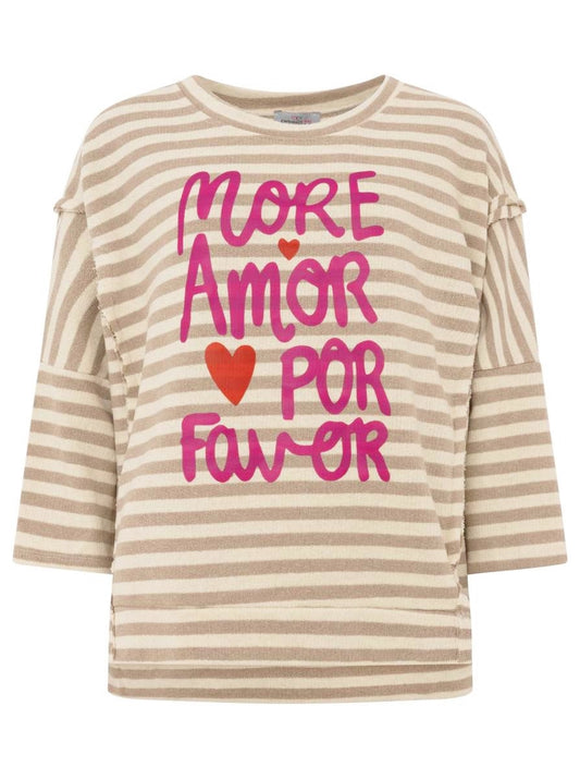💕 Zwillingsherz 3/4 Arm Shirt "More Amore Por Favore" BW Baumwolle Beige