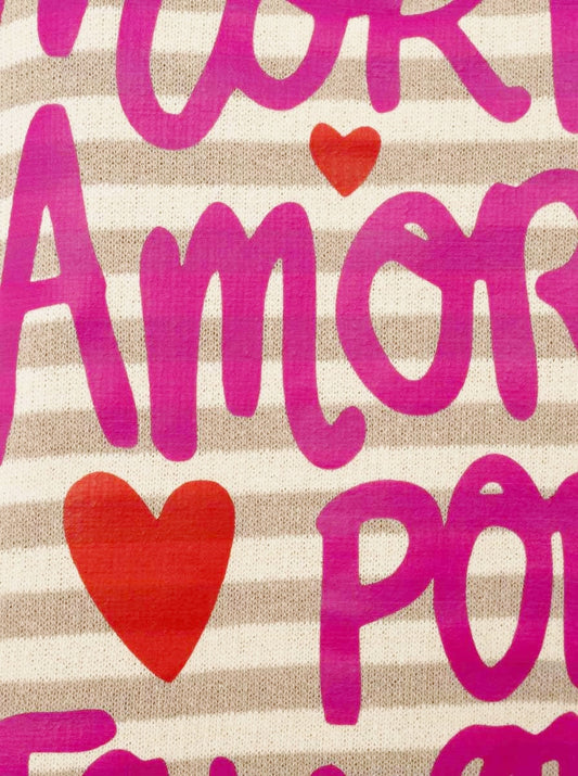 💕 Zwillingsherz 3/4 Arm Shirt "More Amore Por Favore" BW Baumwolle Beige