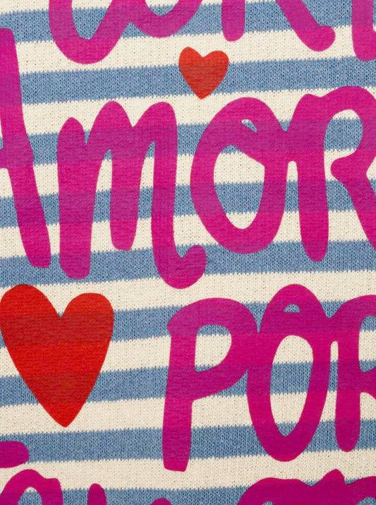 💕 Zwillingsherz 3/4 Arm Shirt "More Amore Por Favore" BW Baumwolle Blau