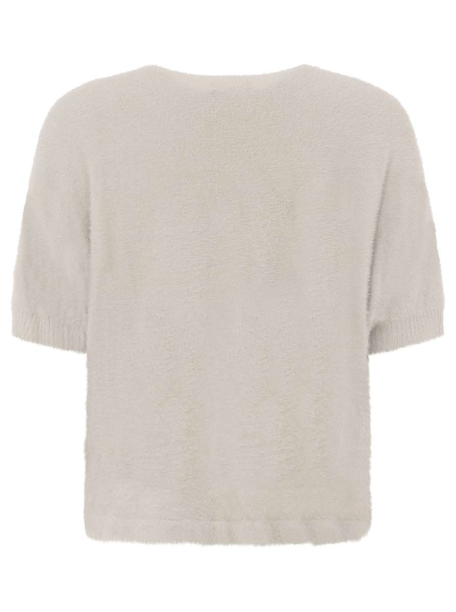 💕 Zwillingsherz Kurzarm Pullover Mohair-Optik "Uni" Beige