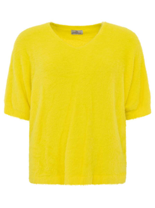 💕 Zwillingsherz Kurzarm Pullover Mohair-Optik "Uni" Gelb