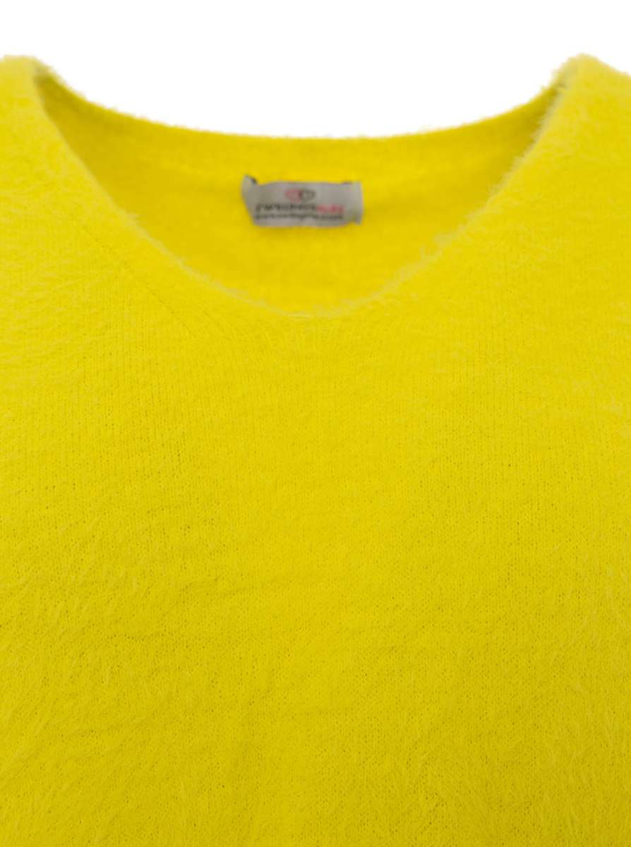 💕 Zwillingsherz Kurzarm Pullover Mohair-Optik "Uni" Gelb