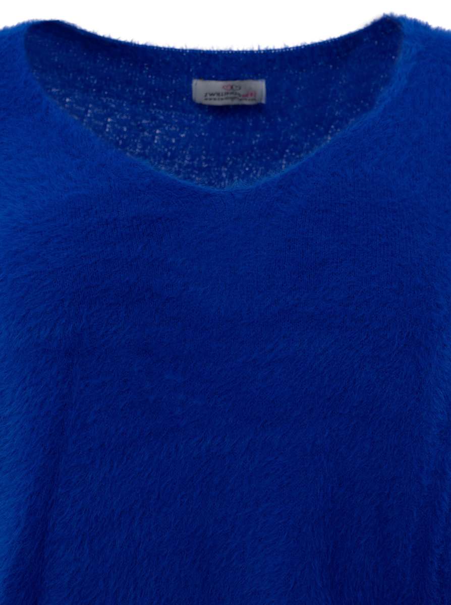 💕 Zwillingsherz Kurzarm Pullover Mohair-Optik "Uni" Blau