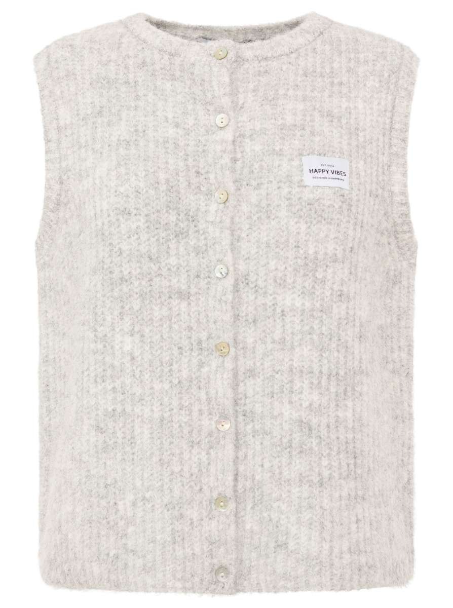 💕 Zwillingsherz Strickweste mit Knöpfen und Patch Hellgrau