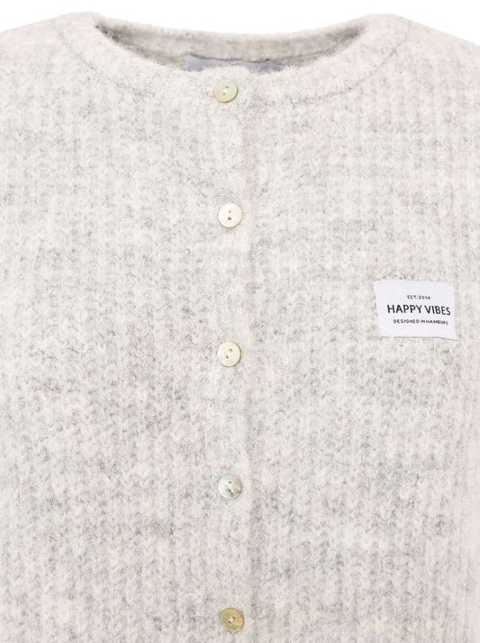 💕 Zwillingsherz Strickweste mit Knöpfen und Patch Hellgrau