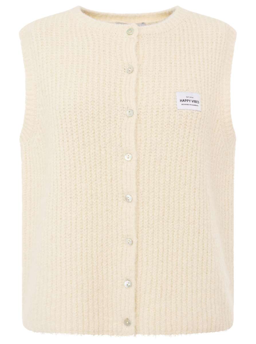 💕 Zwillingsherz Strickweste mit Knöpfen und Patch Wollweiß