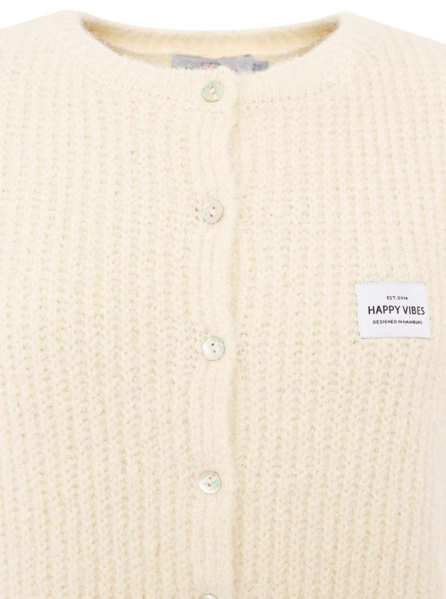 💕 Zwillingsherz Strickweste mit Knöpfen und Patch Wollweiß