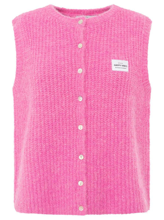💕 Zwillingsherz Strickweste mit Knöpfen und Patch Pink