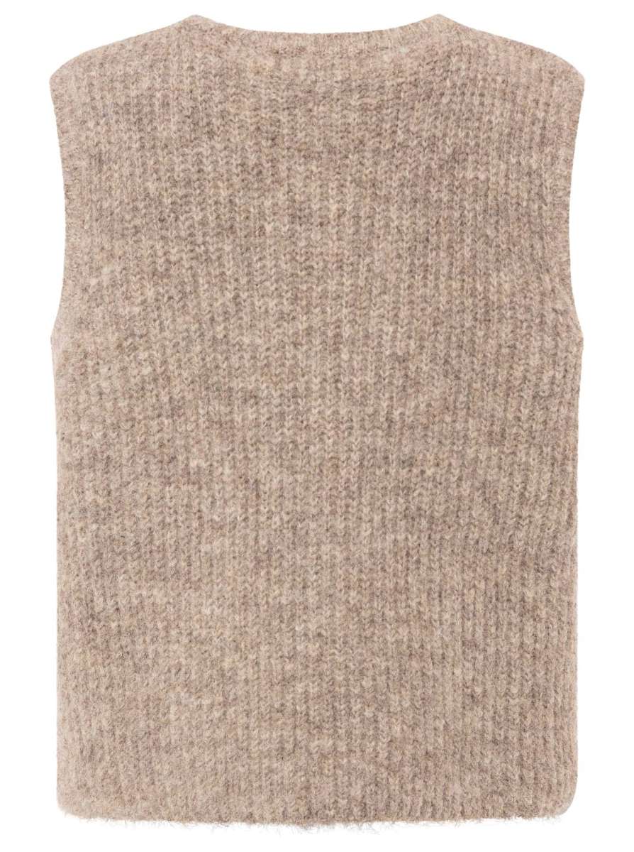 💕 Zwillingsherz Strickweste mit Knöpfen und Patch Hellbraun