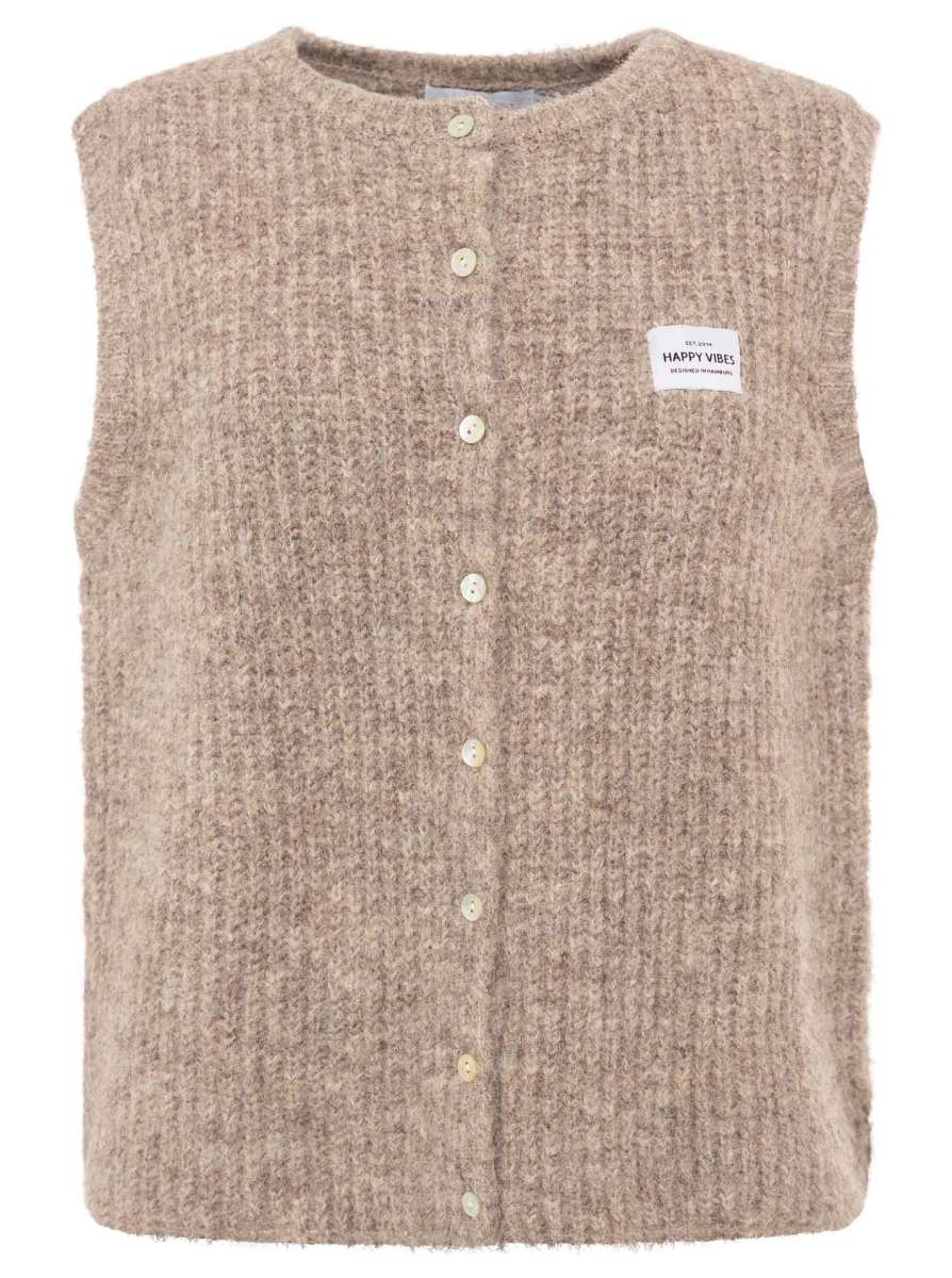💕 Zwillingsherz Strickweste mit Knöpfen und Patch Hellbraun