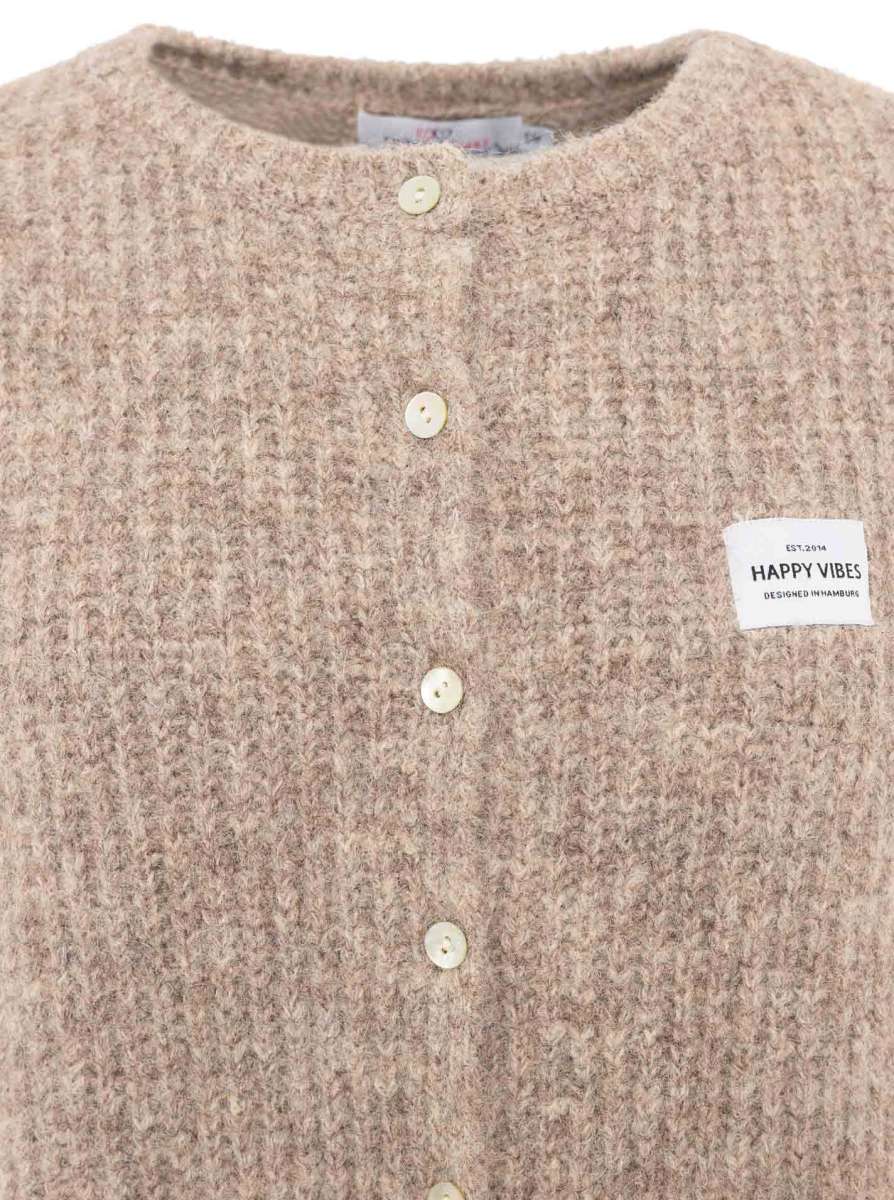 💕 Zwillingsherz Strickweste mit Knöpfen und Patch Hellbraun