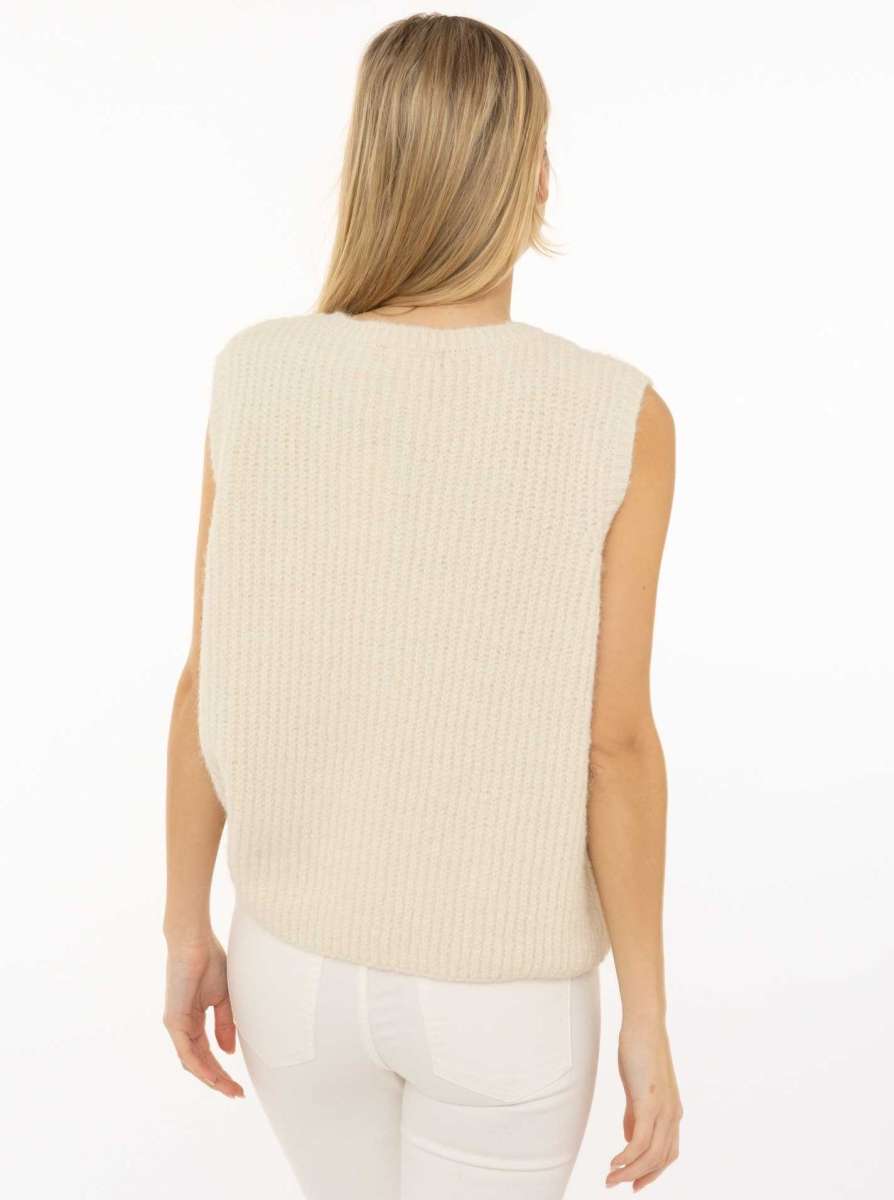 💕 Zwillingsherz Strickweste mit Knöpfen und Patch Wollweiß