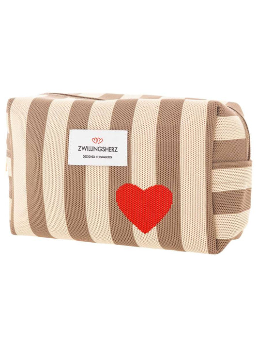 💕 Zwillingsherz Kosmetiktasche "Streifen & Herz" Taupe