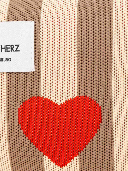 💕 Zwillingsherz Kosmetiktasche "Streifen & Herz" Taupe