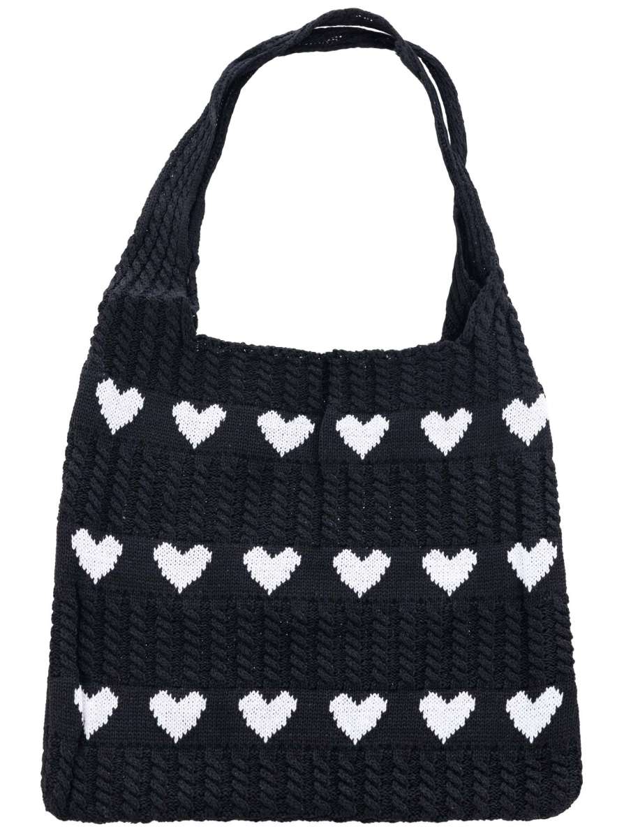 💕 Zwillingsherz Tasche Häkeltasche "Kleine Herzen" Schwarz
