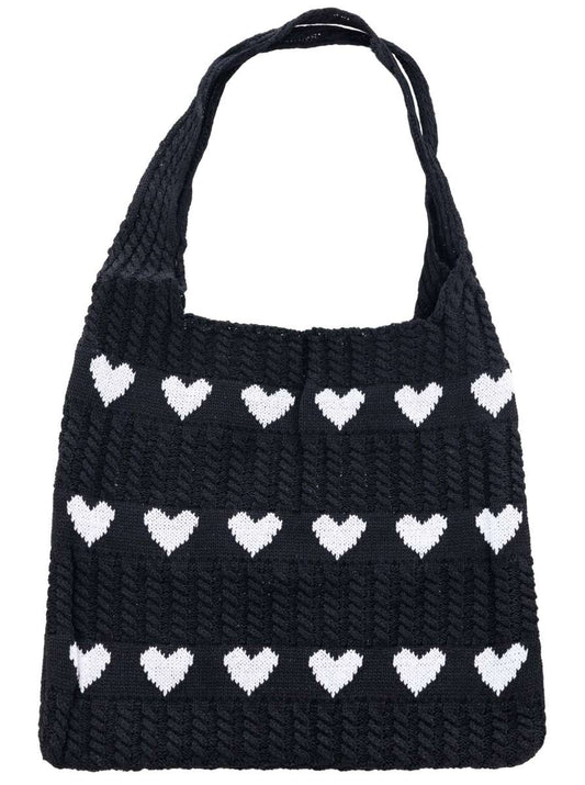 💕 Zwillingsherz Tasche Häkeltasche "Kleine Herzen" Schwarz