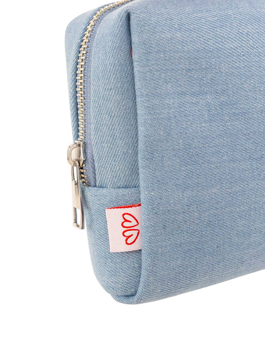 💕 Zwillingsherz Kosmetiktasche Denim "Kleine Herzen" Pouch Hellblau