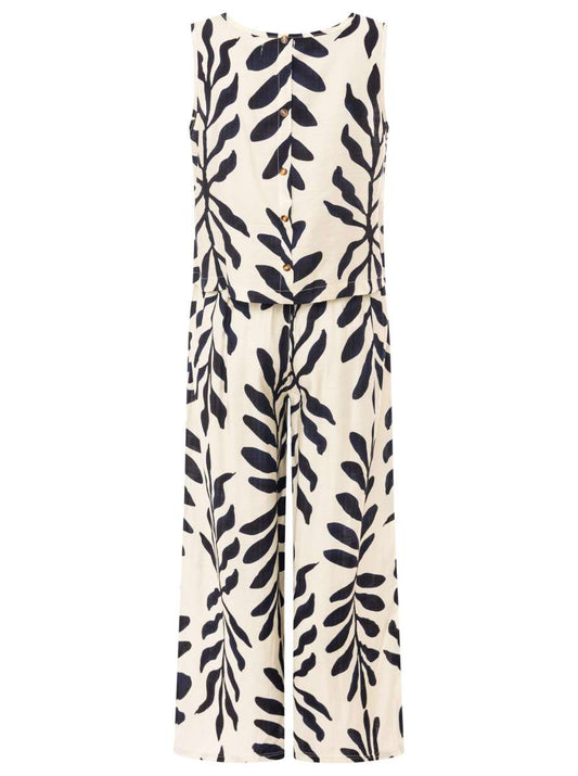 💕 Zwillingsherz Set Hose & Top "Blätter" Weiß mit Navy