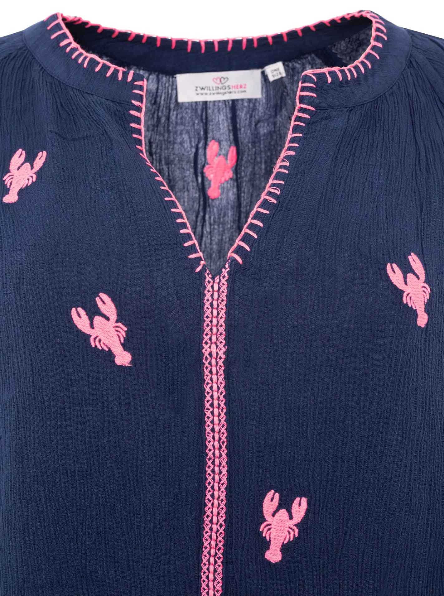 💕 Zwillingsherz Bluse "Gestickte Hummer" 100 % Viskose Marine