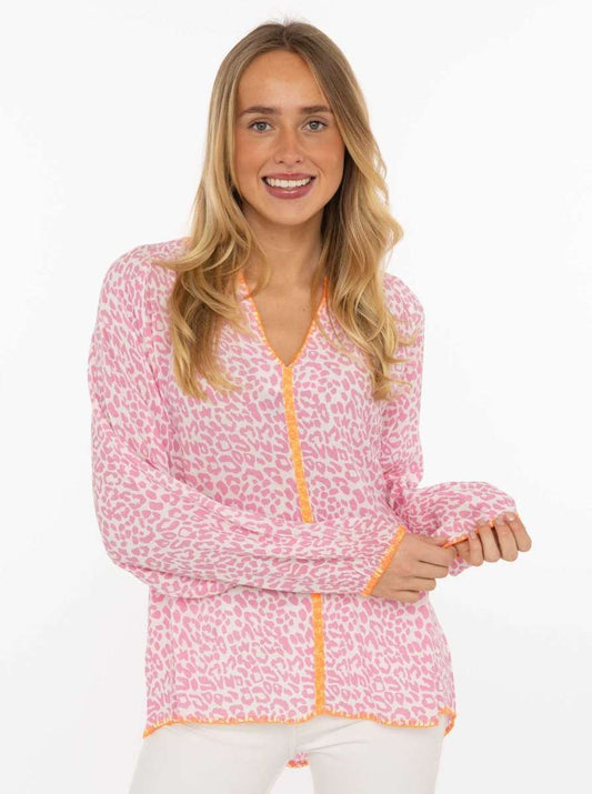 💕 Zwillingsherz Bluse "Wilder Leo" 100 % Viskose Pink