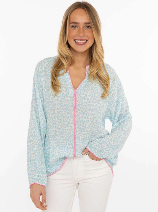 💕 Zwillingsherz Bluse "Wilder Leo" 100 % Viskose Türkis