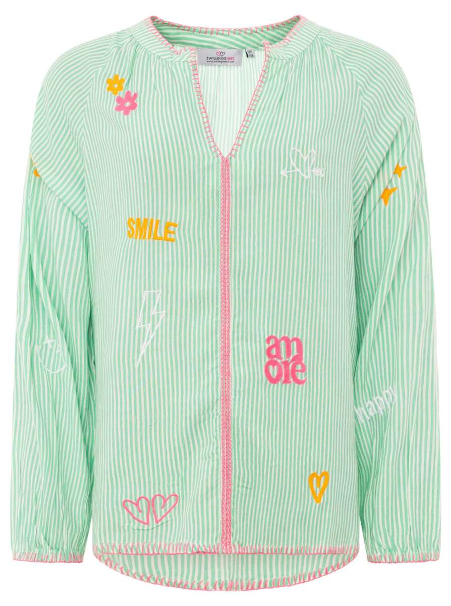💕 Zwillingsherz Bluse "Smile Amore" 100 % Viskose Grün