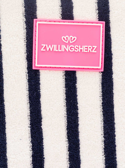 💕 Zwillingsherz Kosmetiktasche Frottee "Streifen & Patch" Blau