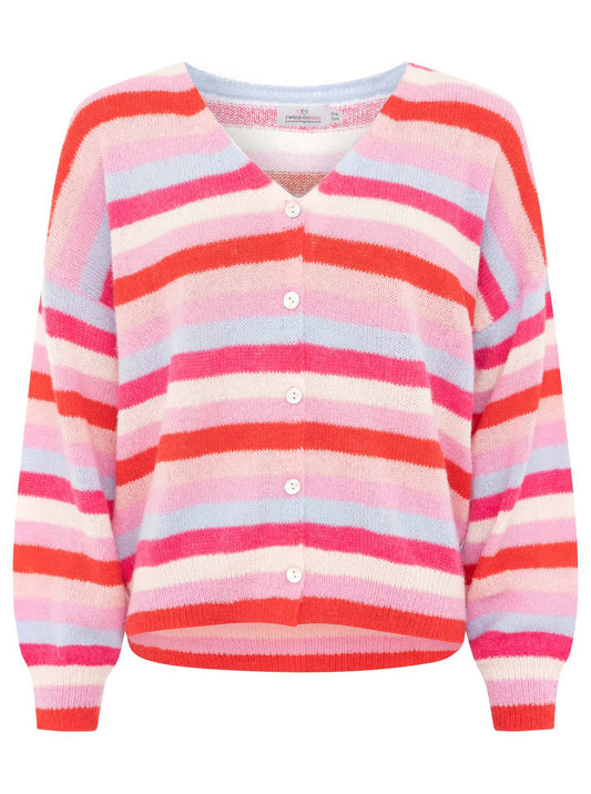 💕 Zwillingsherz Cardigan mit Perlmuttknöpfen und Streifen Pink