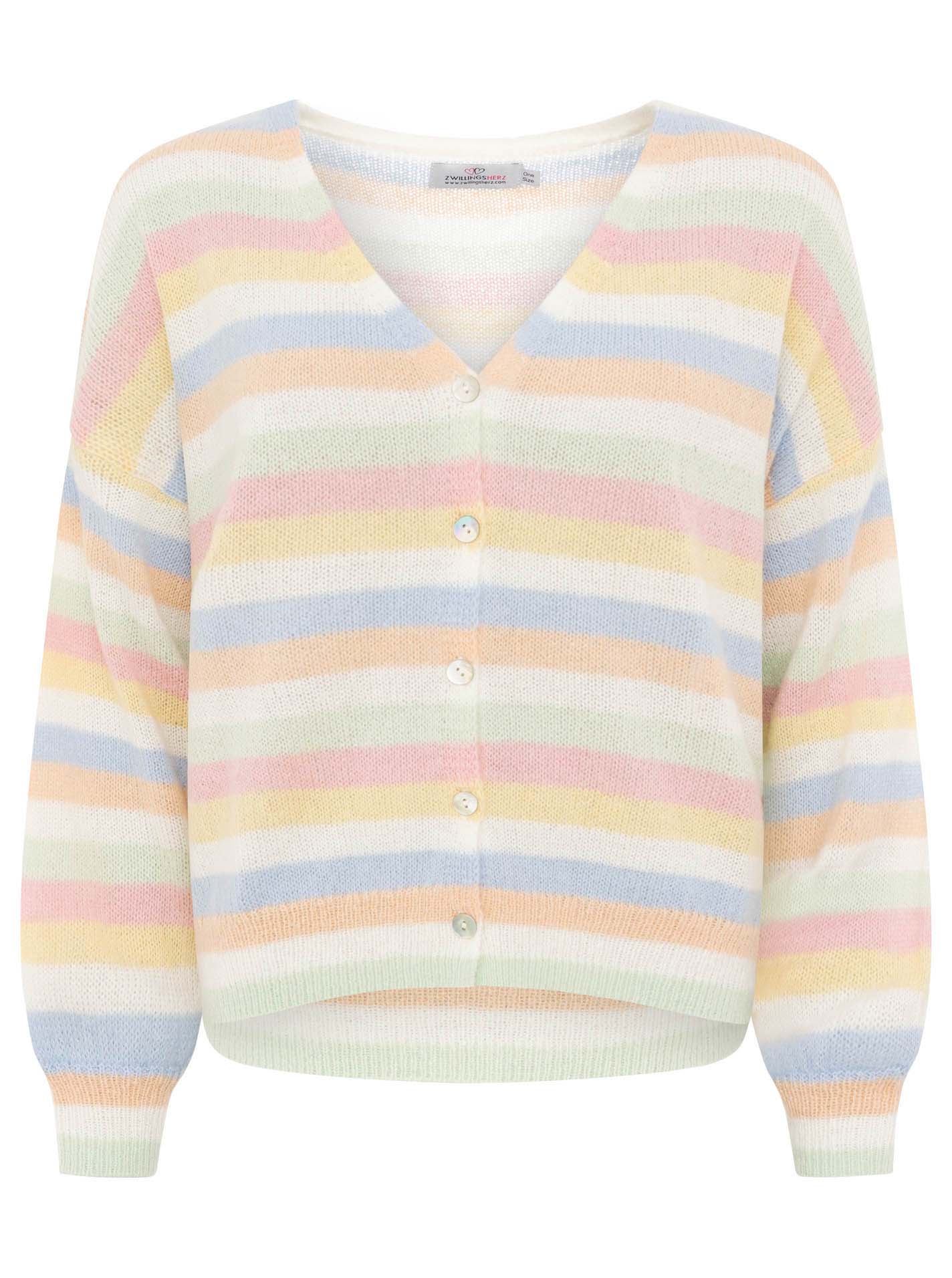💕 Zwillingsherz Cardigan mit Perlmuttknöpfen und Streifen Bunt