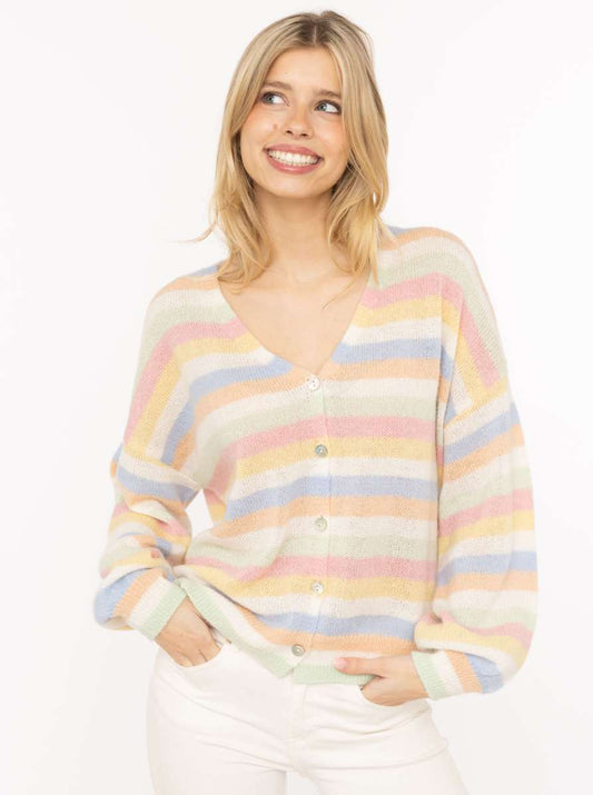 💕 Zwillingsherz Cardigan mit Perlmuttknöpfen und Streifen Bunt