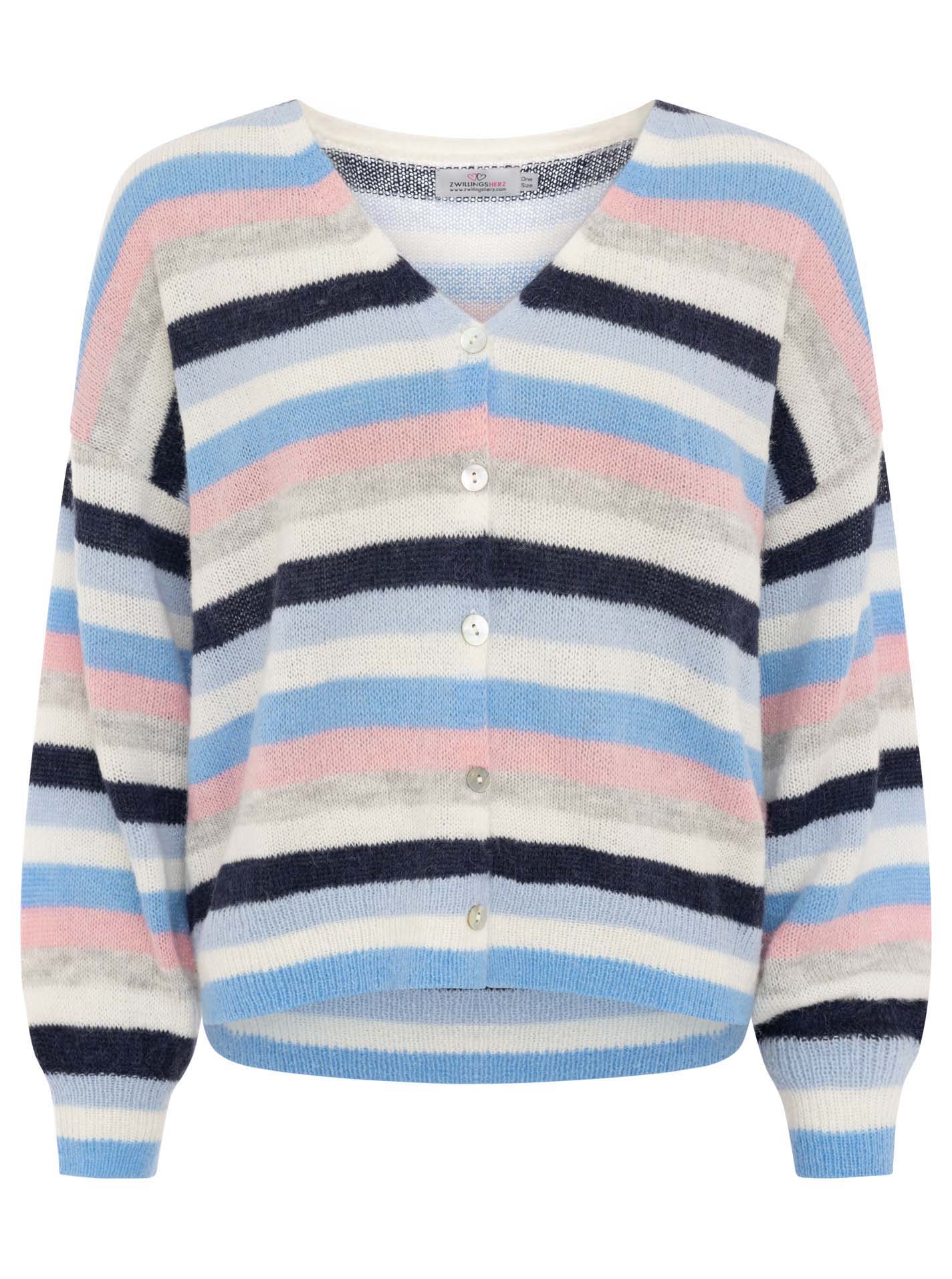 💕 Zwillingsherz Cardigan mit Perlmuttknöpfen und Streifen Blau