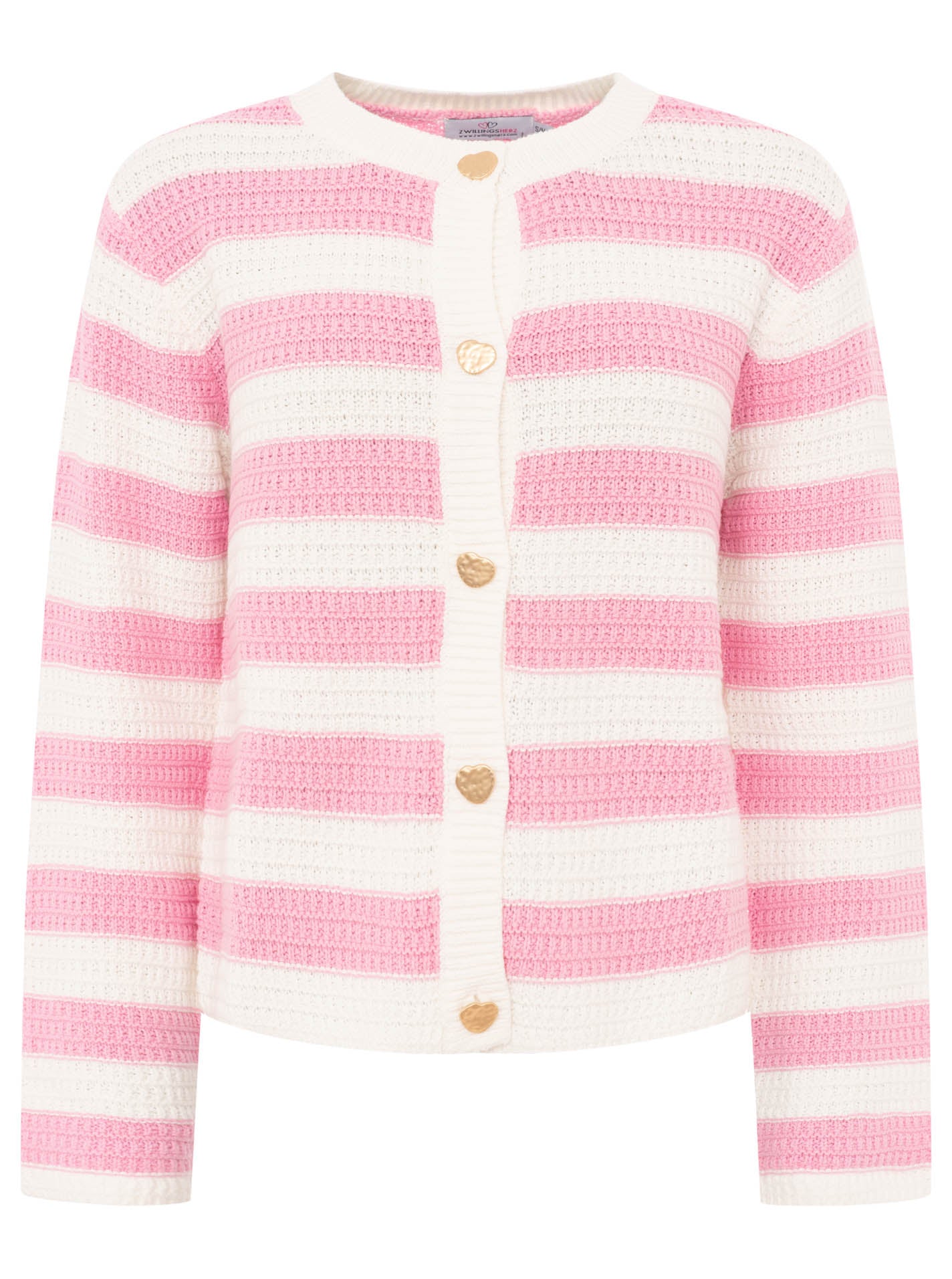 💕 Zwillingsherz Strickjacke mit Streifen & goldenen Knöpfen Pink