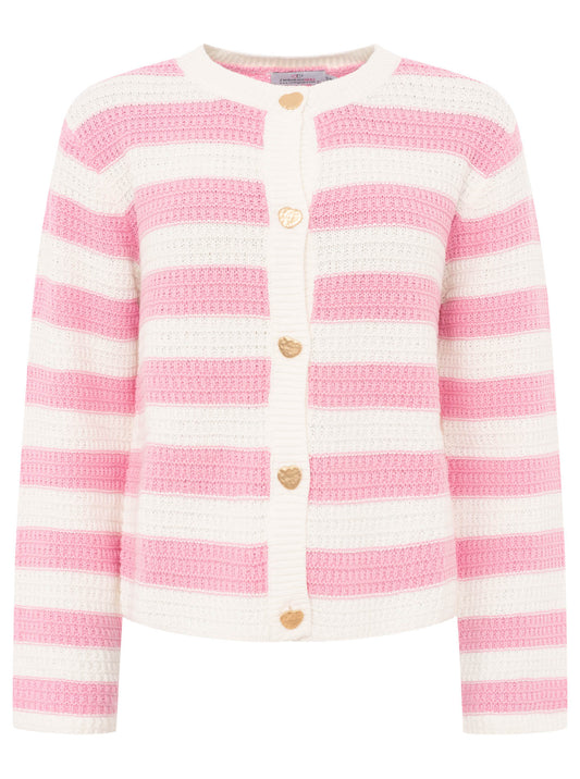 💕 Zwillingsherz Strickjacke mit Streifen & goldenen Knöpfen Pink