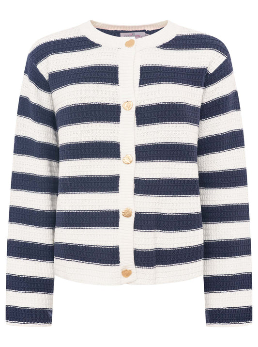 💕 Zwillingsherz Strickjacke mit Streifen & goldenen Knöpfen Navy