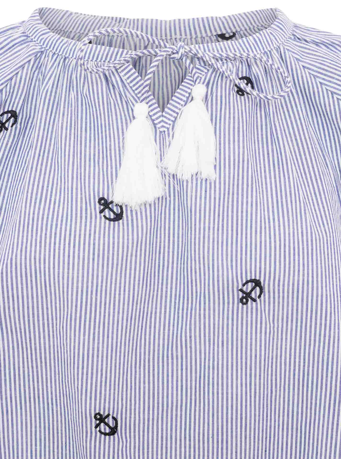 💕 Zwillingsherz Bluse Kurzarm "Stripes & Stitch Anker" Marine