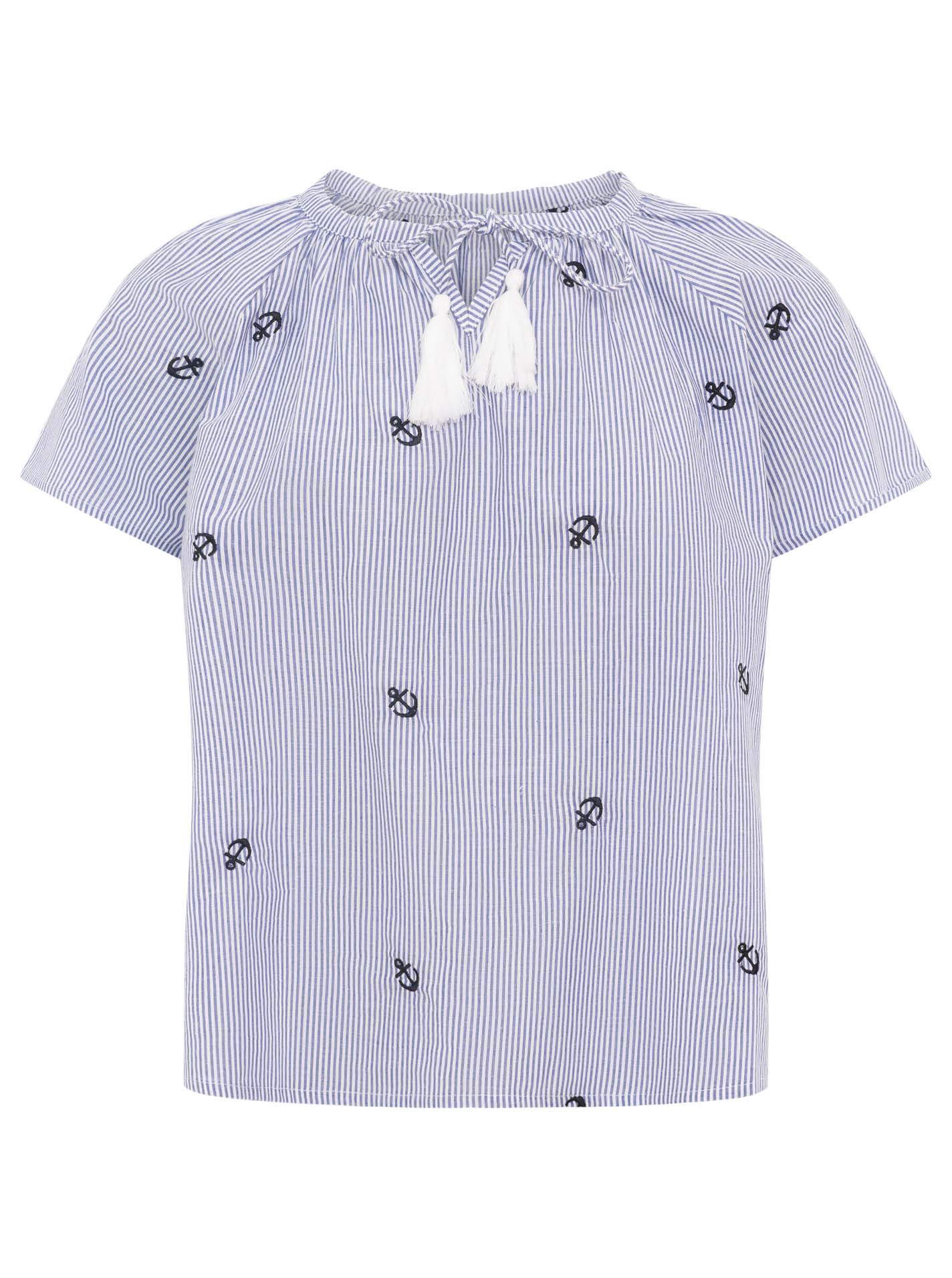 💕 Zwillingsherz Bluse Kurzarm "Stripes & Stitch Anker" Marine