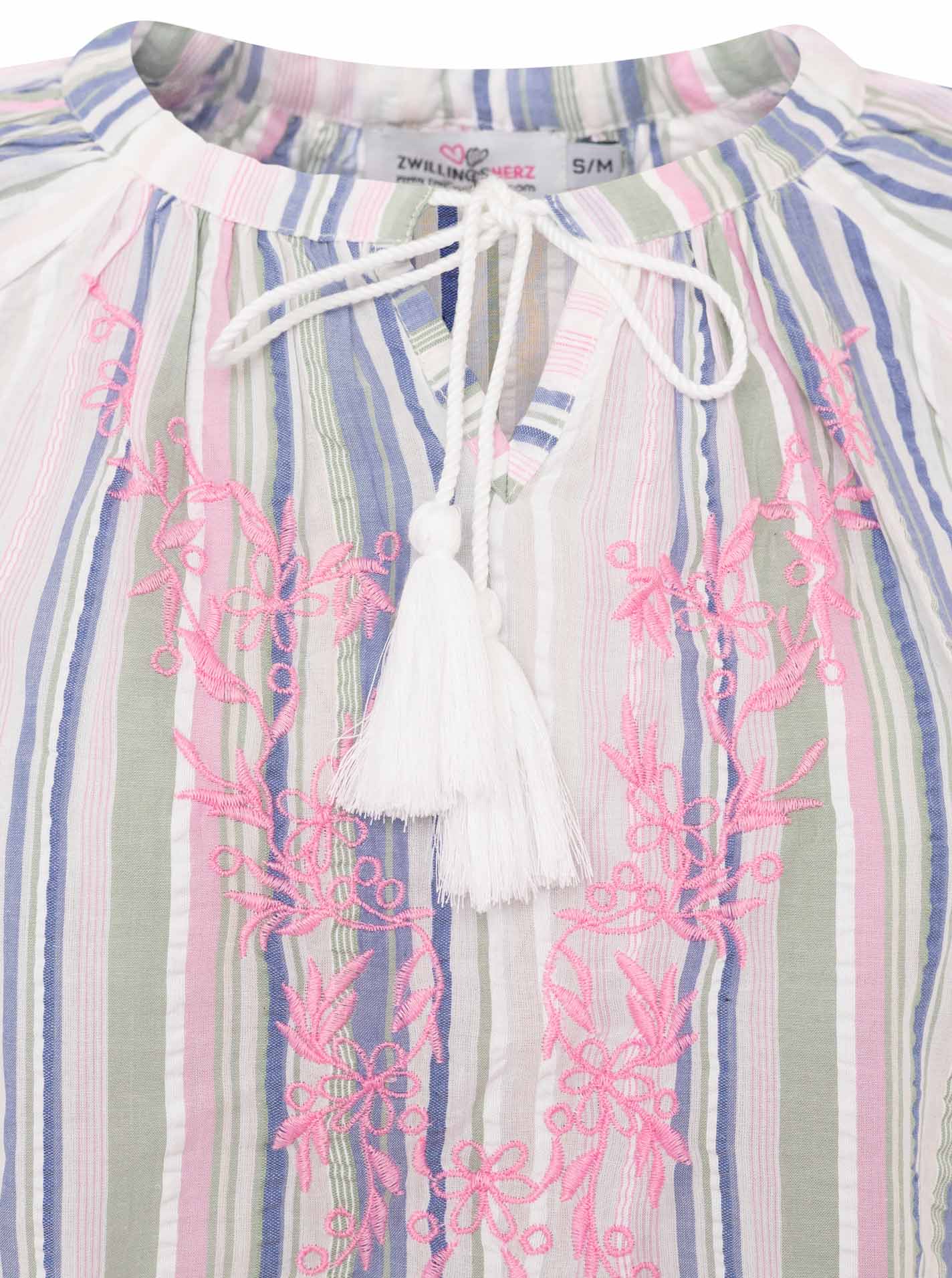 💕 Zwillingsherz Bluse Kurzarm "Summer Stripes" Weiß