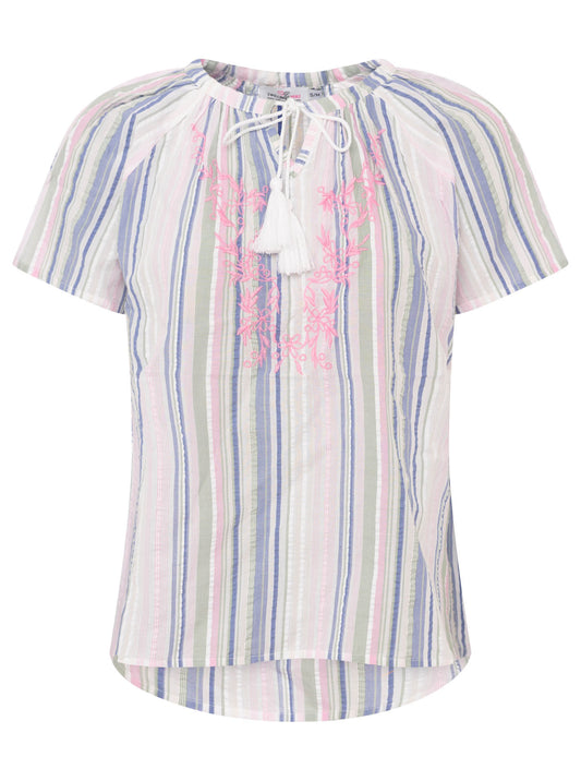 💕 Zwillingsherz Bluse Kurzarm "Summer Stripes" Weiß