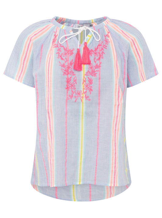 💕 Zwillingsherz Bluse Kurzarm "Summer Stripes" Blau