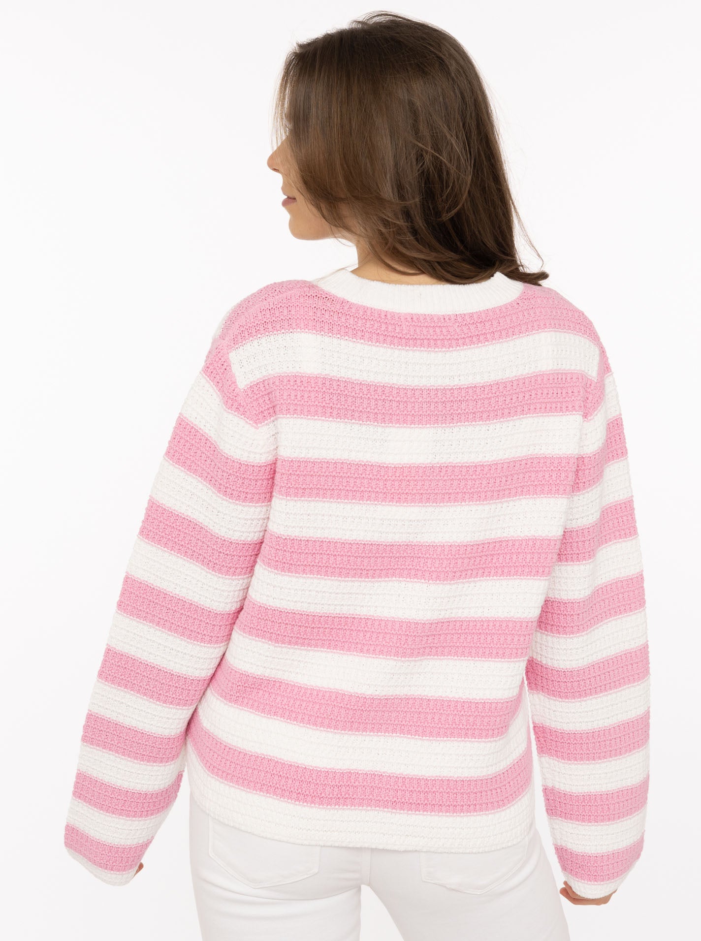 💕 Zwillingsherz Strickjacke mit Streifen & goldenen Knöpfen Pink