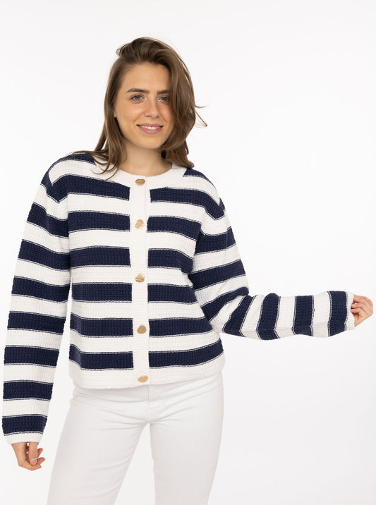 💕 Zwillingsherz Strickjacke mit Streifen & goldenen Knöpfen Navy